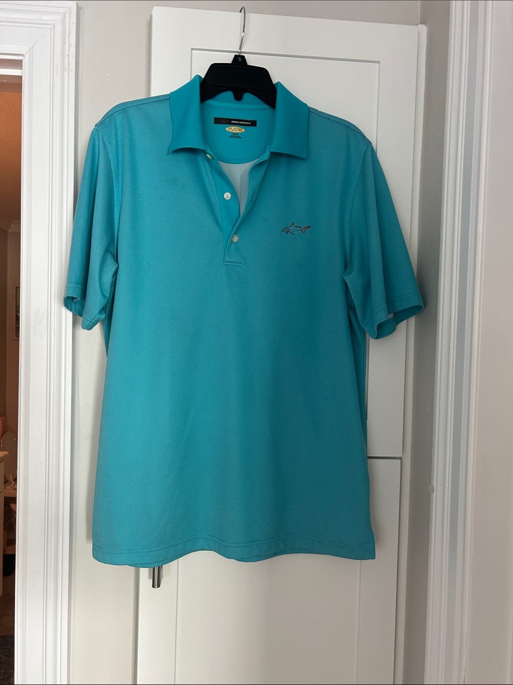 Greg Norman Collection Teal Performance Polo with Shark Logo